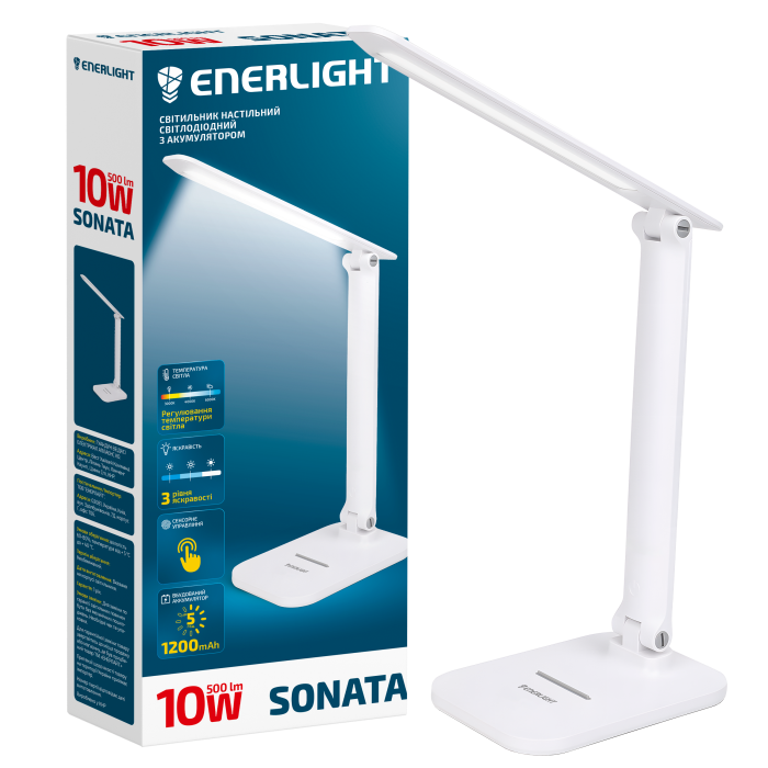 Світильник настільний світлодіодний з акумулятором ENERLIGHT SONATA 10Вт 3000-6000K Біла